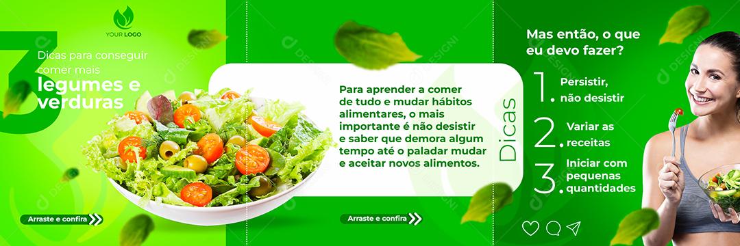 Social Media Carrossel Alimentação Saúdavel Legumes e Verdutas PSD Editável