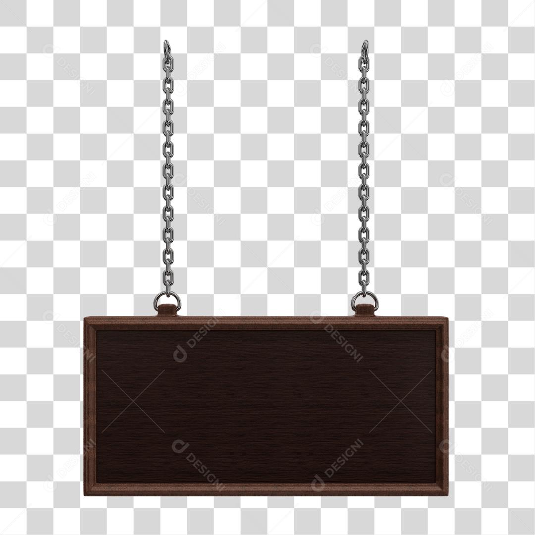 Elemento 3D Placa de Madeira Com Corrente Cromada PNG Transparente