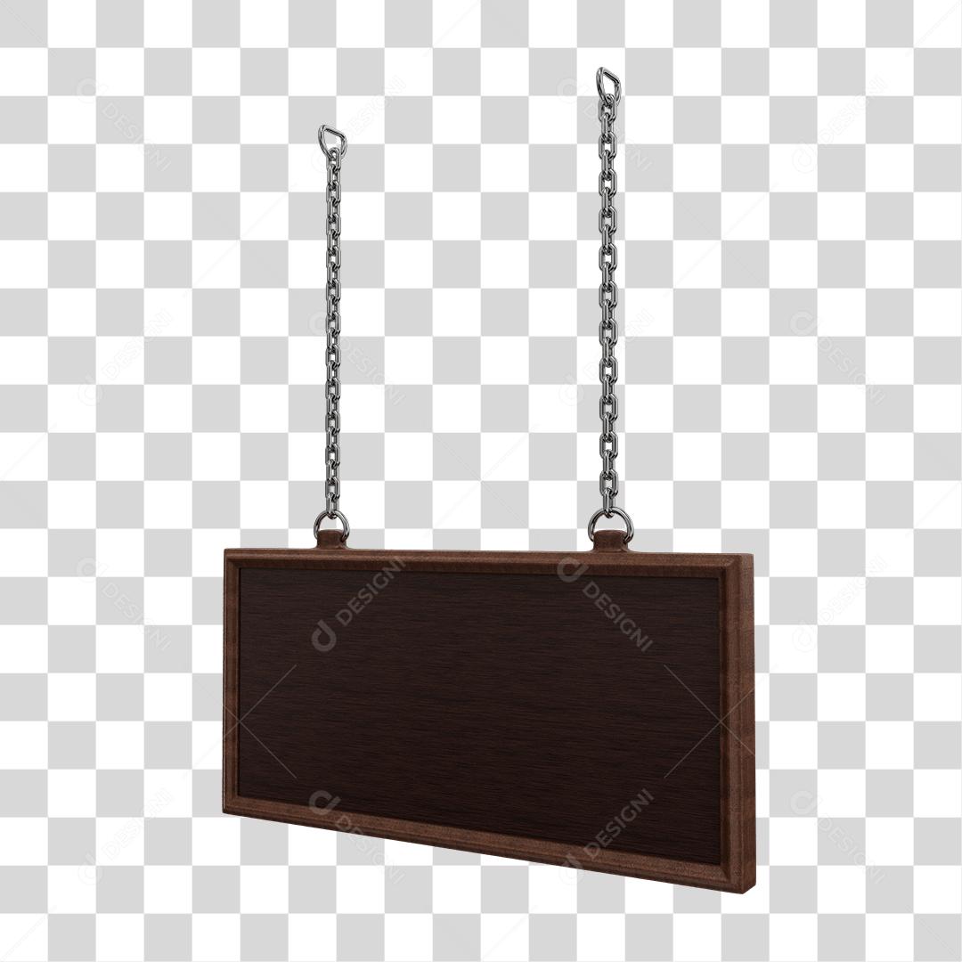 Elemento 3D Placa de Madeira Com Corrente Cromada PNG Transparente