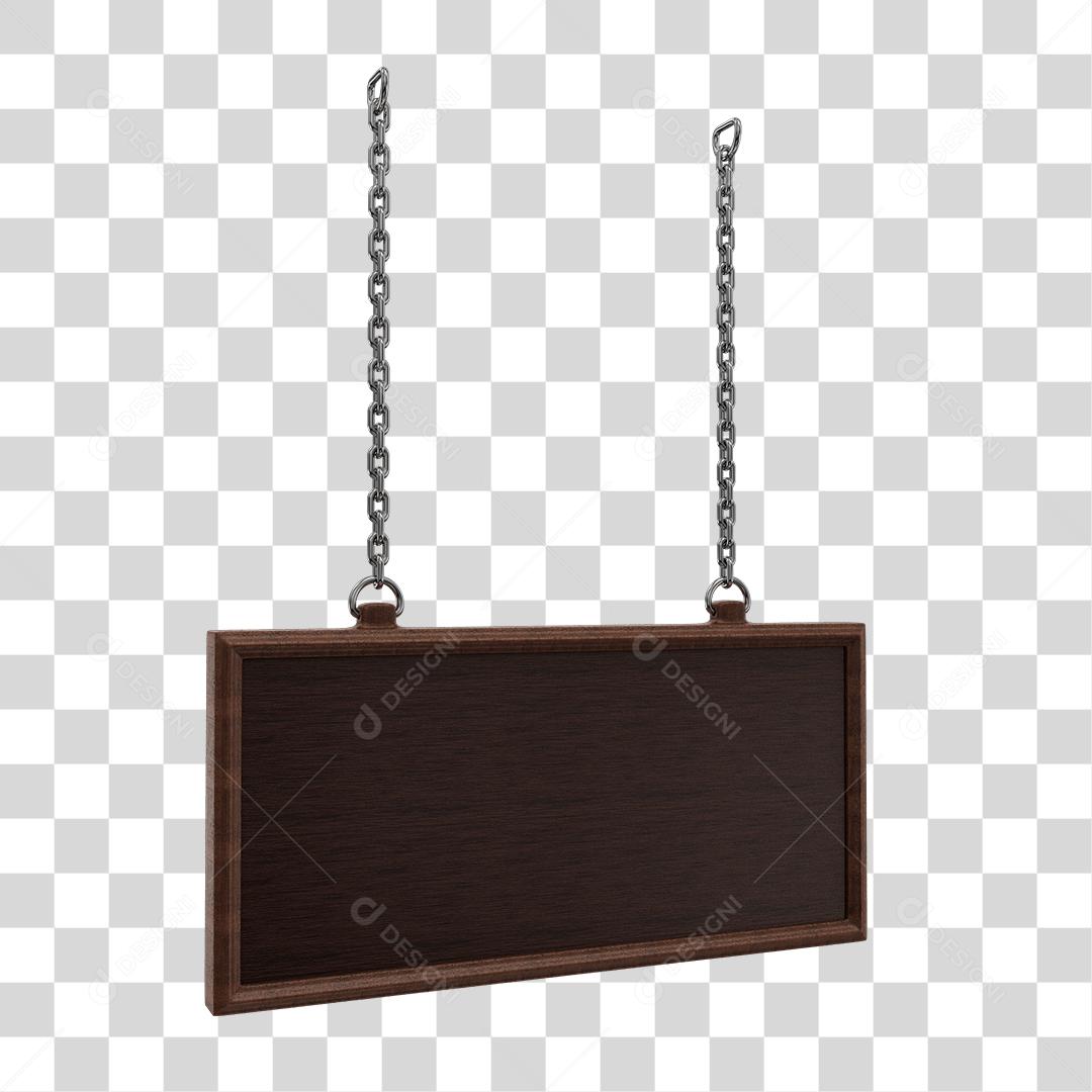 Elemento 3D Placa de Madeira Com Corrente Cromada PNG Transparente
