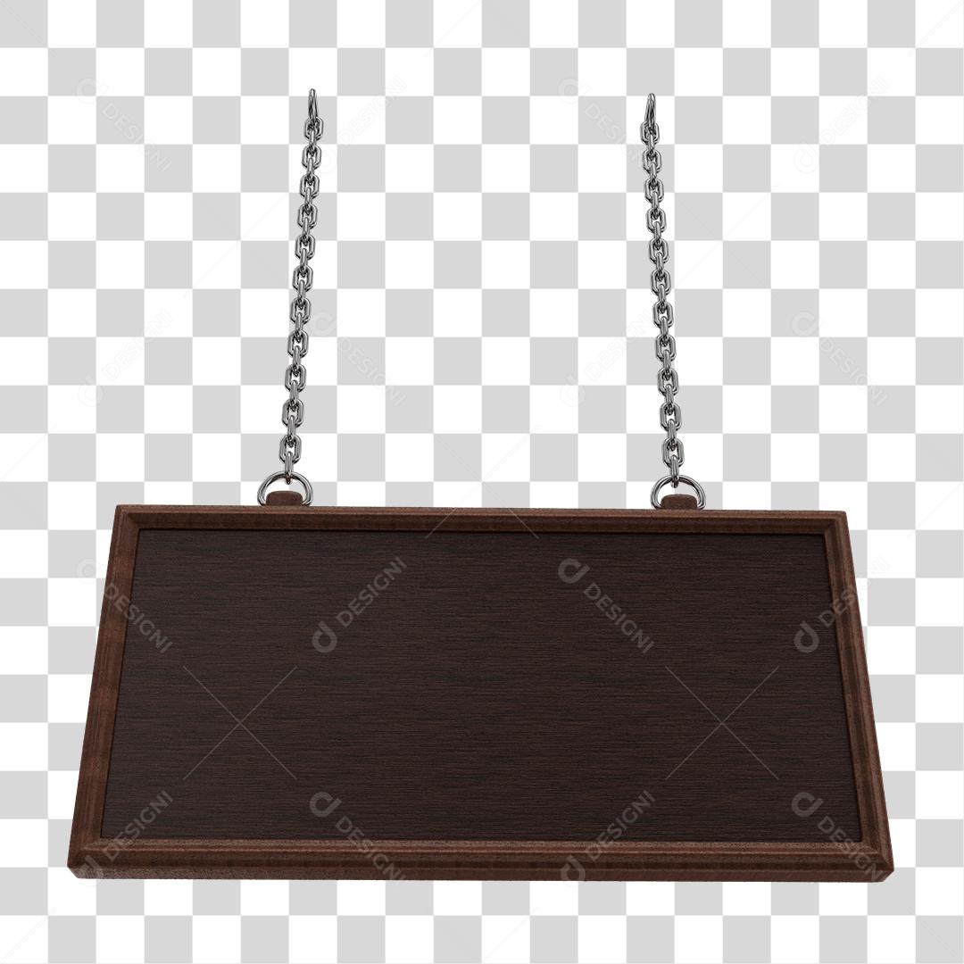 Elemento 3D Placa de Madeira Com Corrente Cromada PNG Transparente