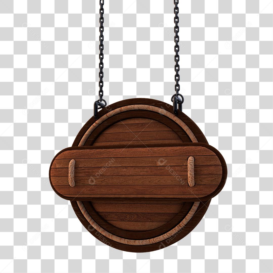 3D Element Circular Wooden Sign With Chain Transparent PNG
