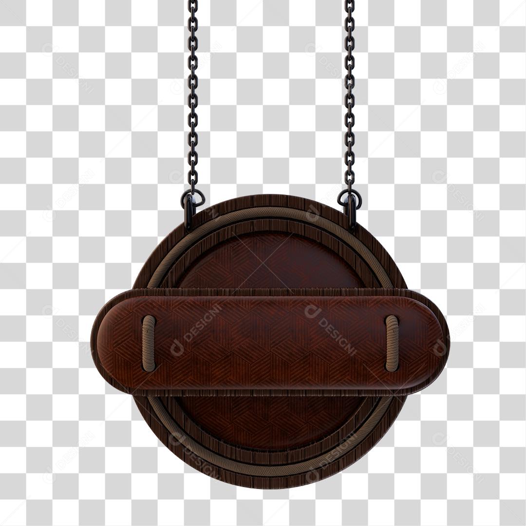 Elemento 3D Placa de Madeira Circular Com Corrente PNG Transparente