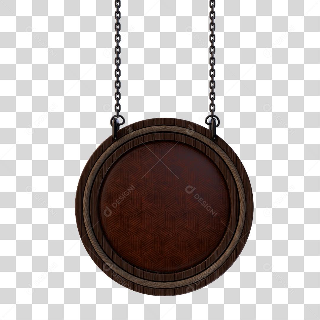 Placa de Madeira Circular Com Correntes Elemento 3D Para Composição de Texto PNG Transparente