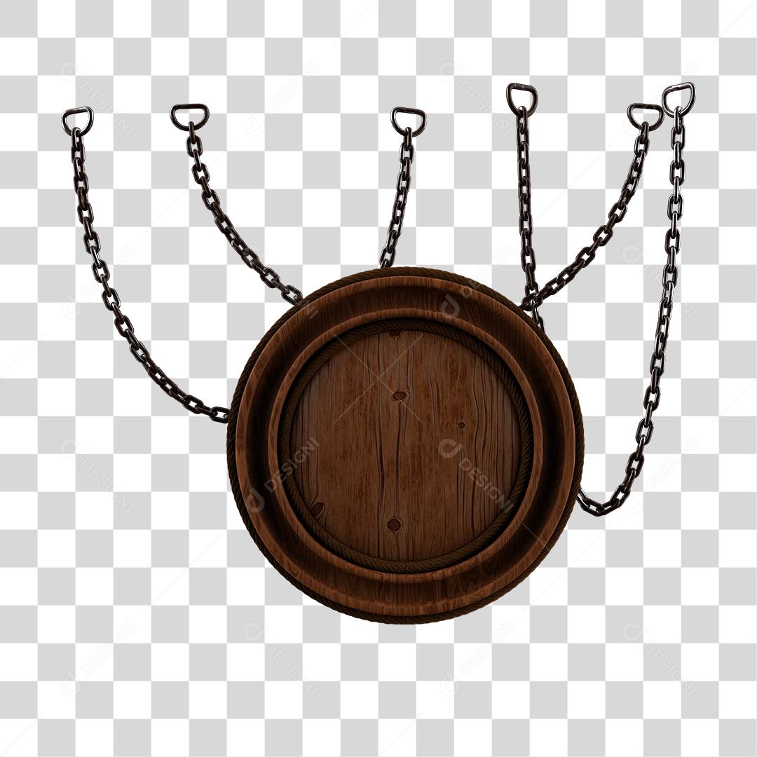 Placa de Madeira Circular Com Correntes Elemento 3D Para Composição de Texto PNG Transparente