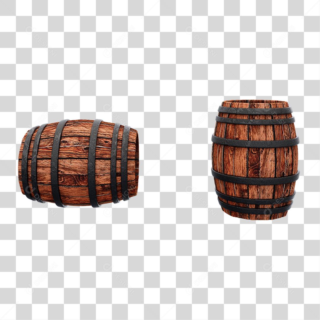 Elemento 3D Barril de Madeira Para Composição PNG Transparente