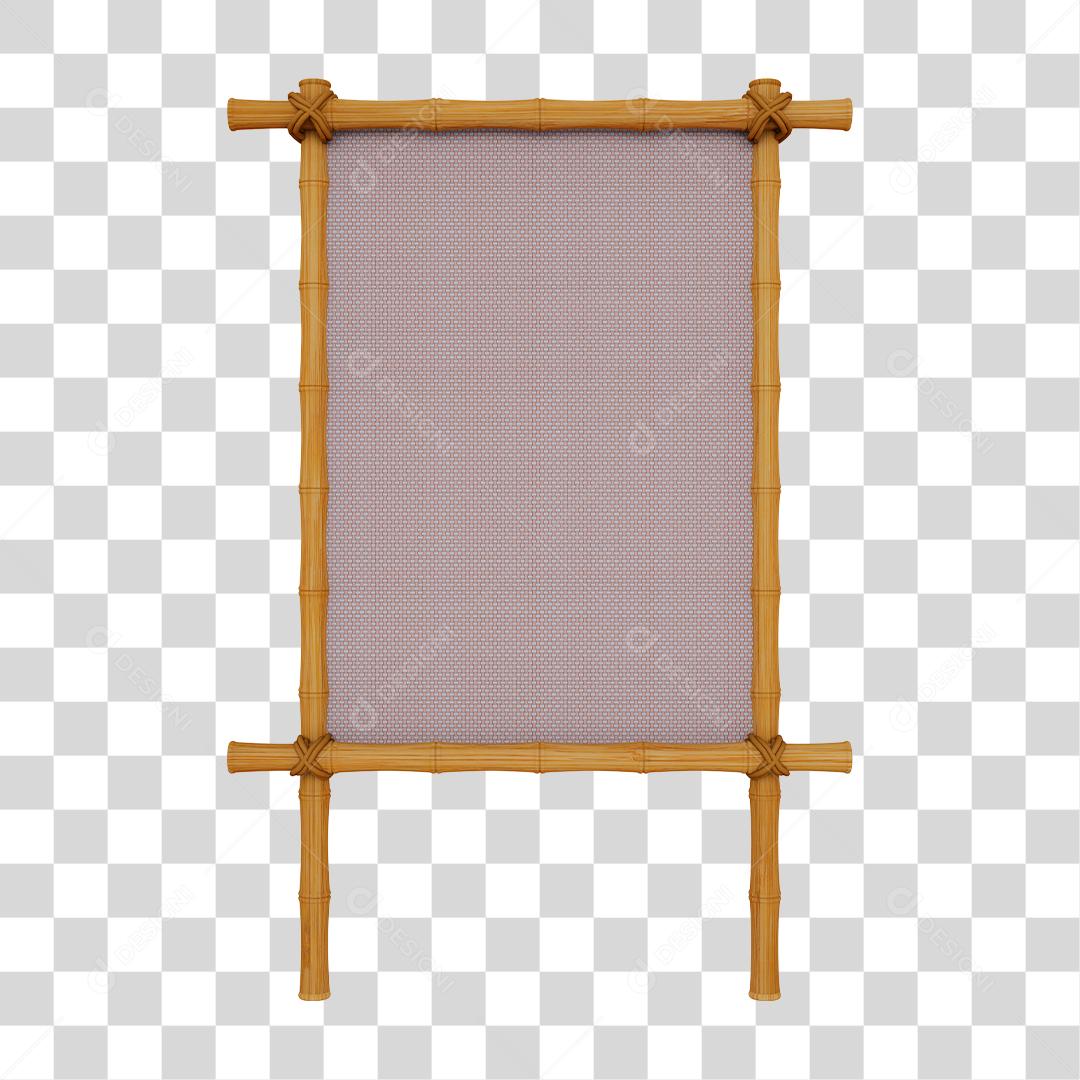 Moldura de Placa Bambu Chinês Elemento 3D PNG Transparente