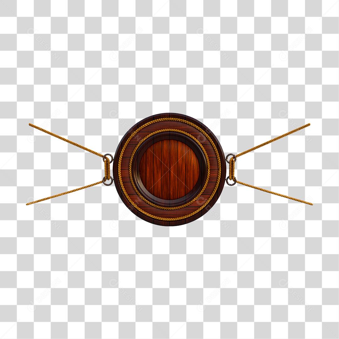 Placa de Madeira Circular Com Cordas Elemento 3D Para Composição PNG