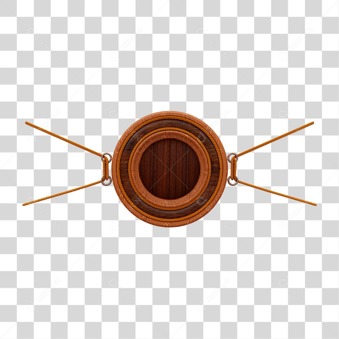 Placa de Madeira Circular Com Cordas Elemento 3D Para Composição PNG
