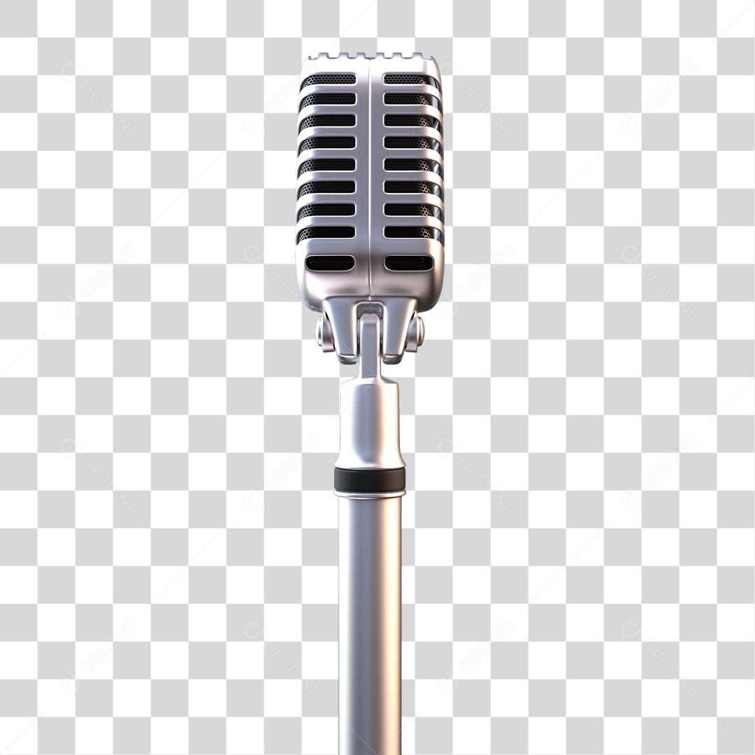 Elemento 3D Microfone Cromado Para Composição PNG Transparente