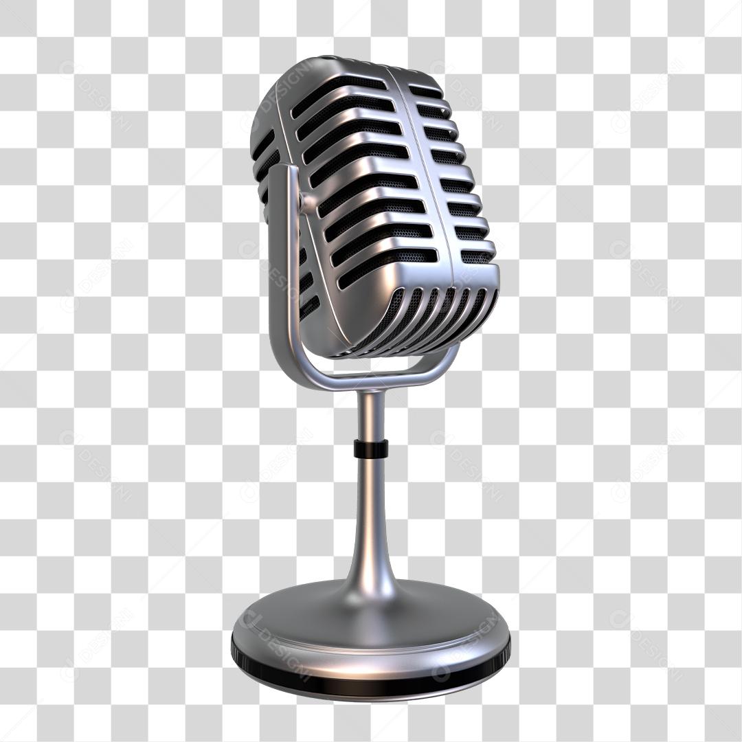 Elemento 3D Microfone Cromado Para Composição PNG Transparente