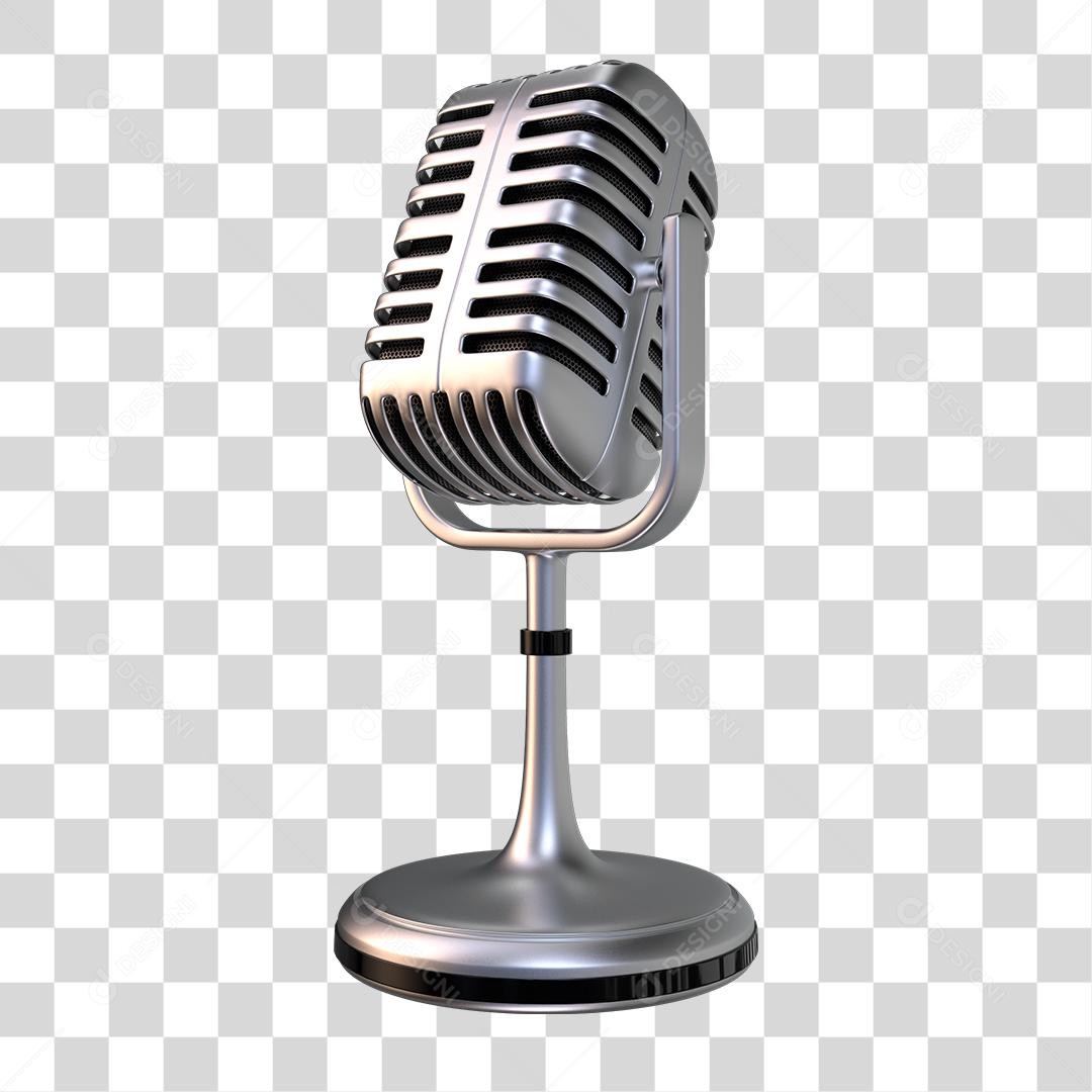 Elemento 3D Microfone Cromado Para Composição PNG Transparente