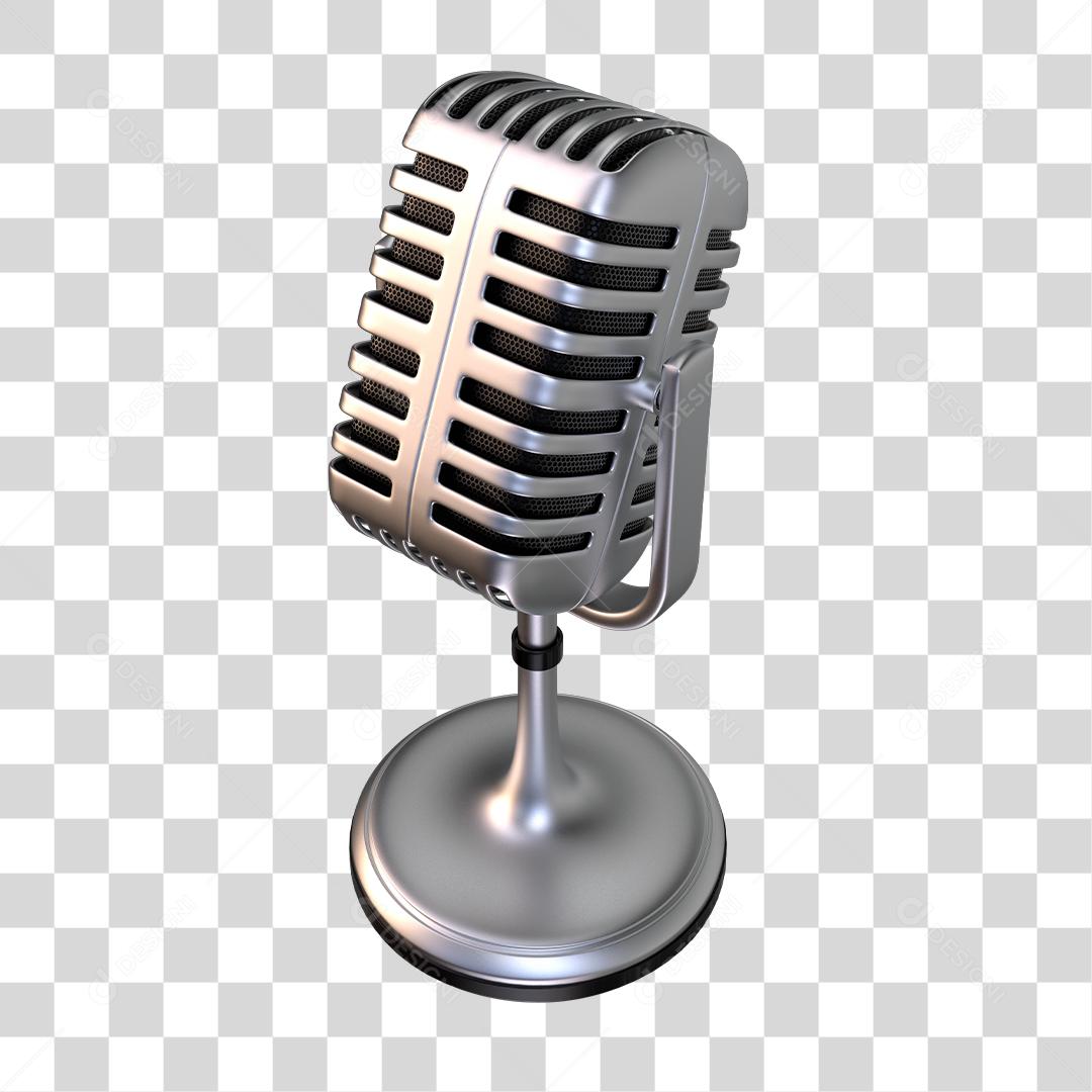 Elemento 3D Microfone Cromado Para Composição PNG Transparente