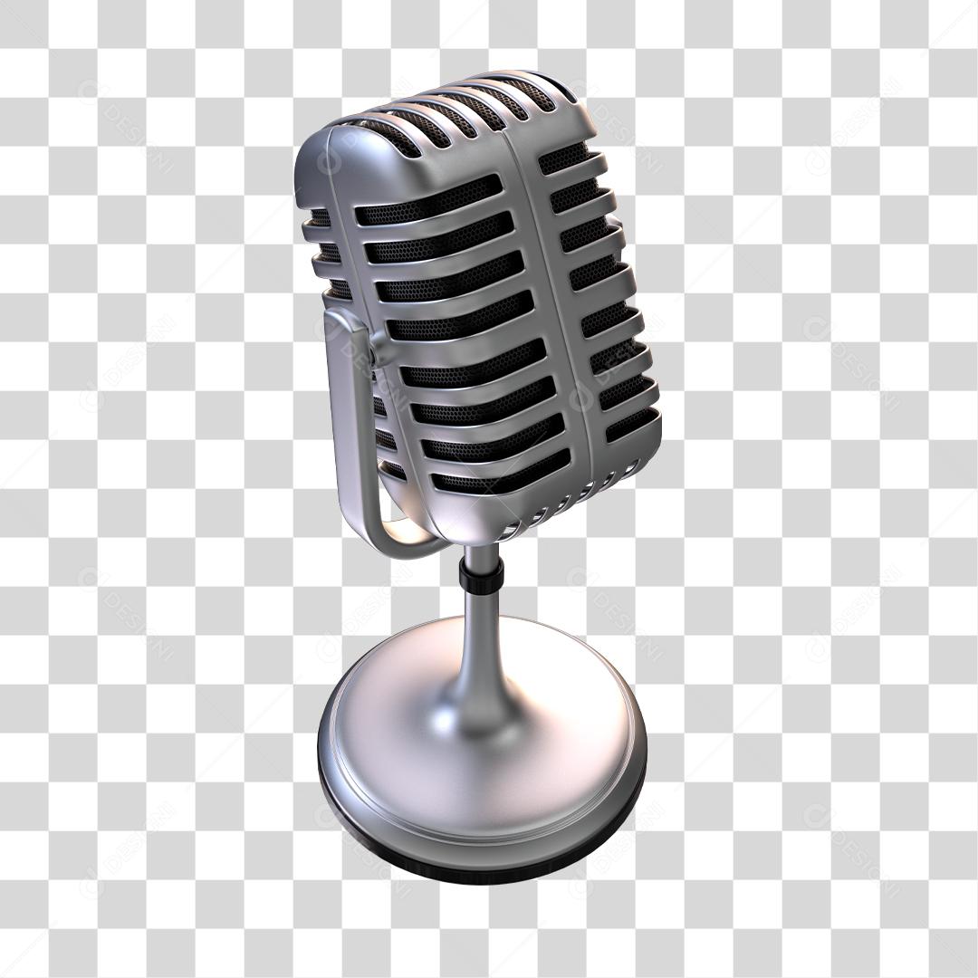 Elemento 3D Microfone Cromado Para Composição PNG Transparente