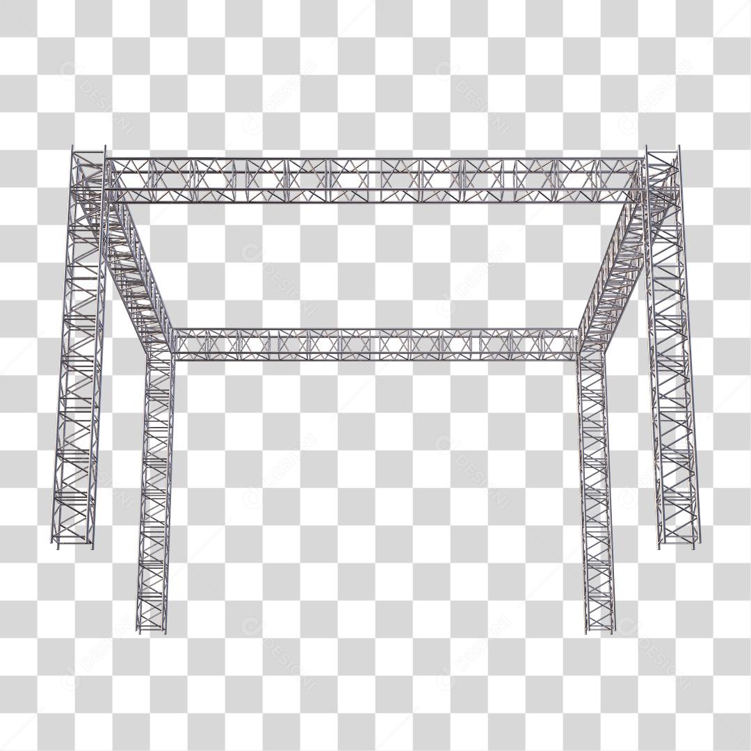Estrutura Metálica Placo Cromada Elemento 3D Para Composição PNG Transparente