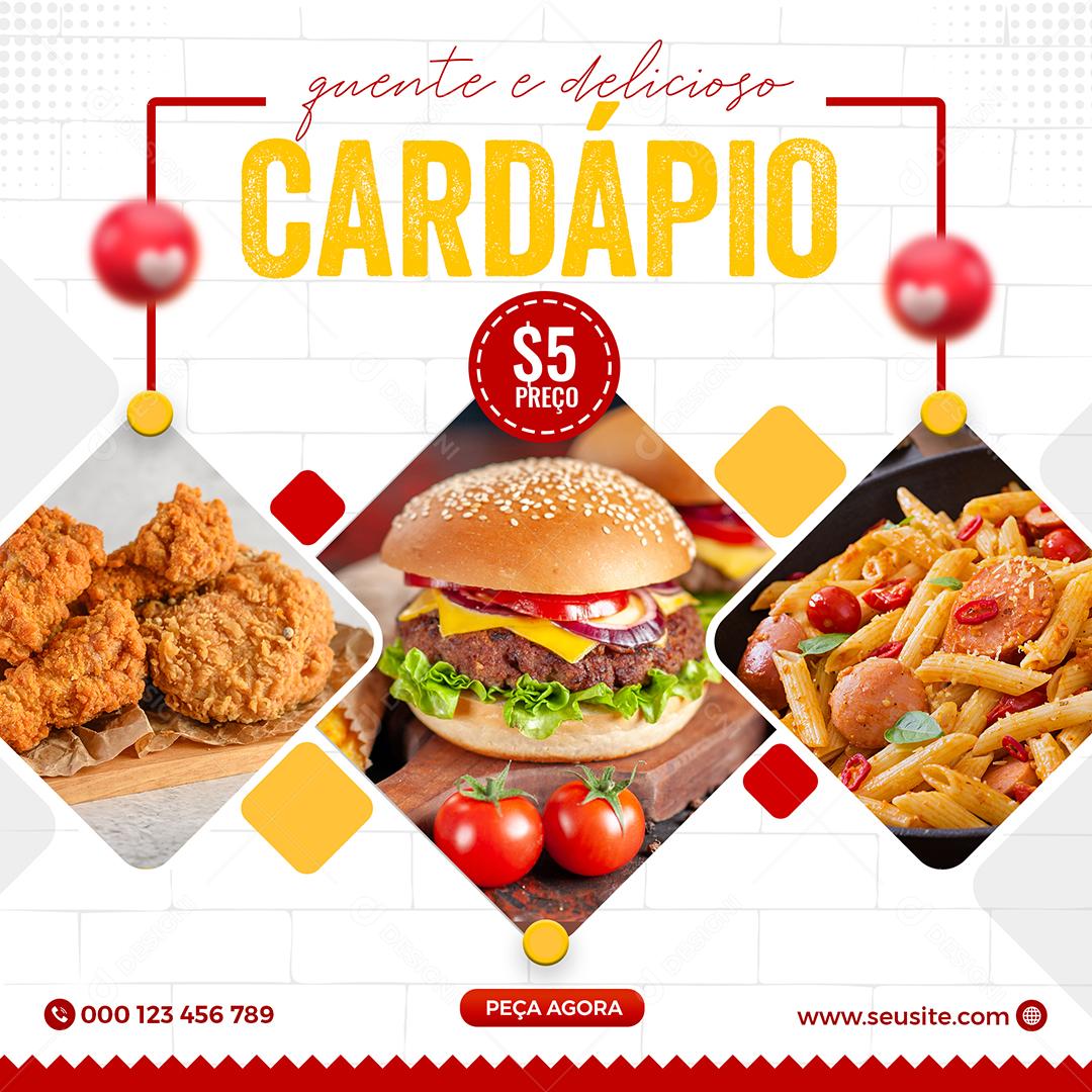 Social Media Quente e Delicioso Cardápio Hamburgueria PSD Editável