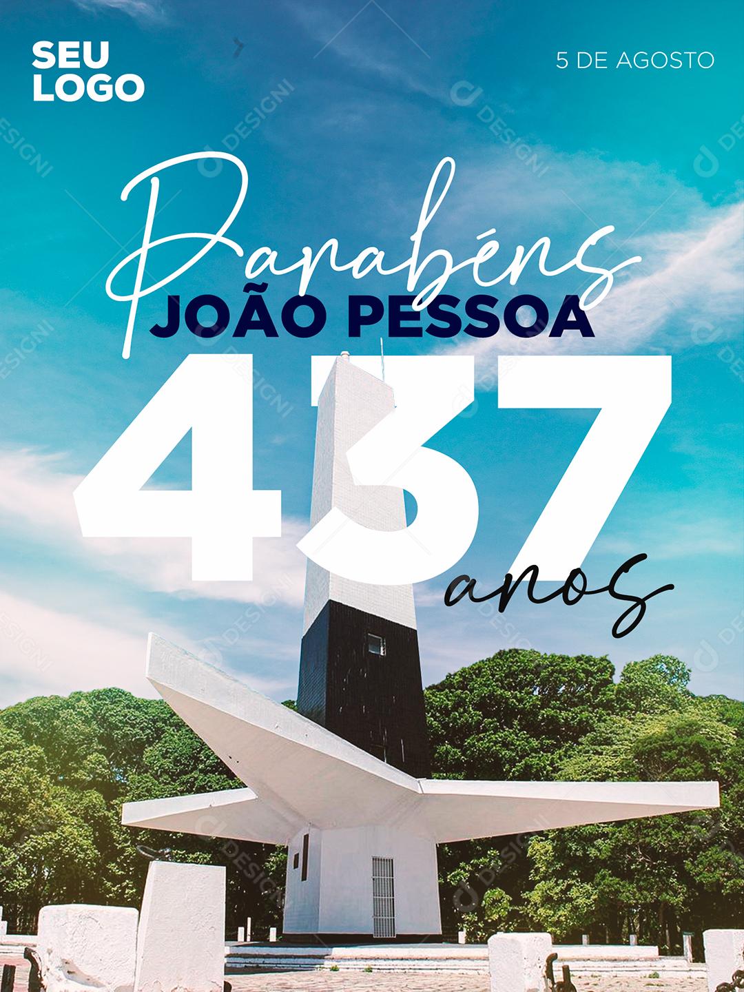 Social Media Parabéns João Pessoa 437 Anos 5 de Agosto Aniversário PSD Editável