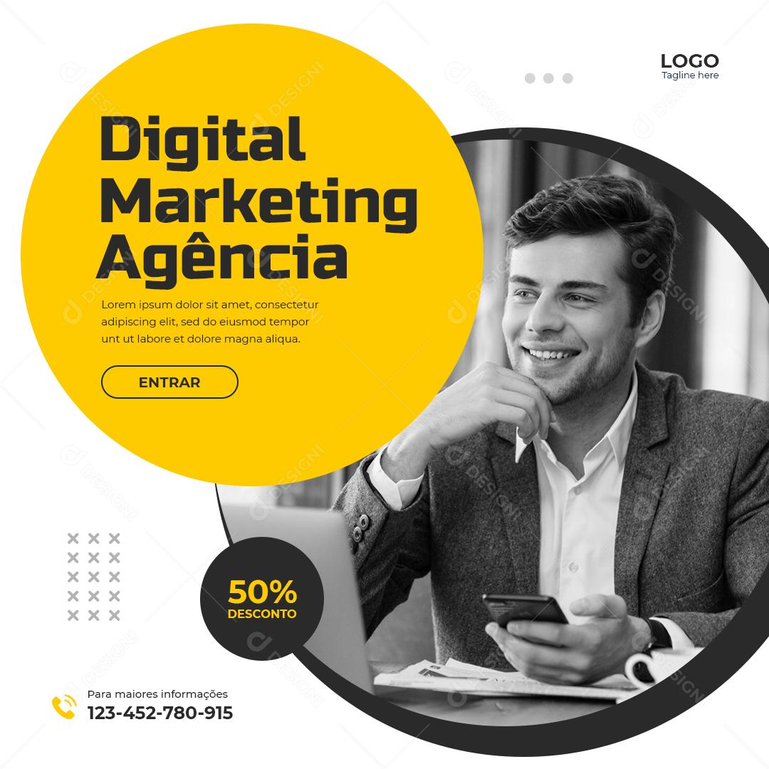 Social Media Digital Marketing Agência Entrar 50% Desconto PSD Editável