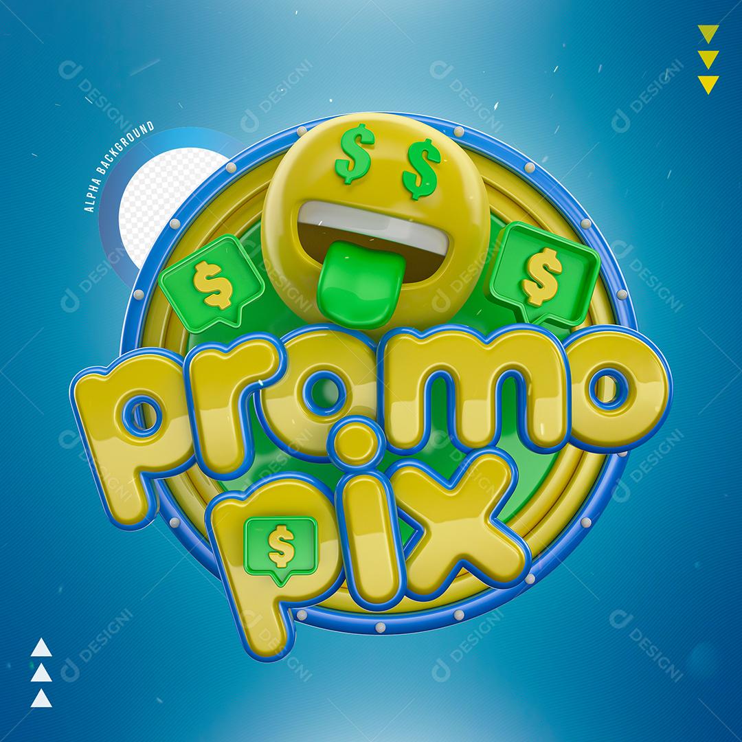 Promo Pix Selo 3D Amarelo para Composição PNG Transparente Sem Fundo