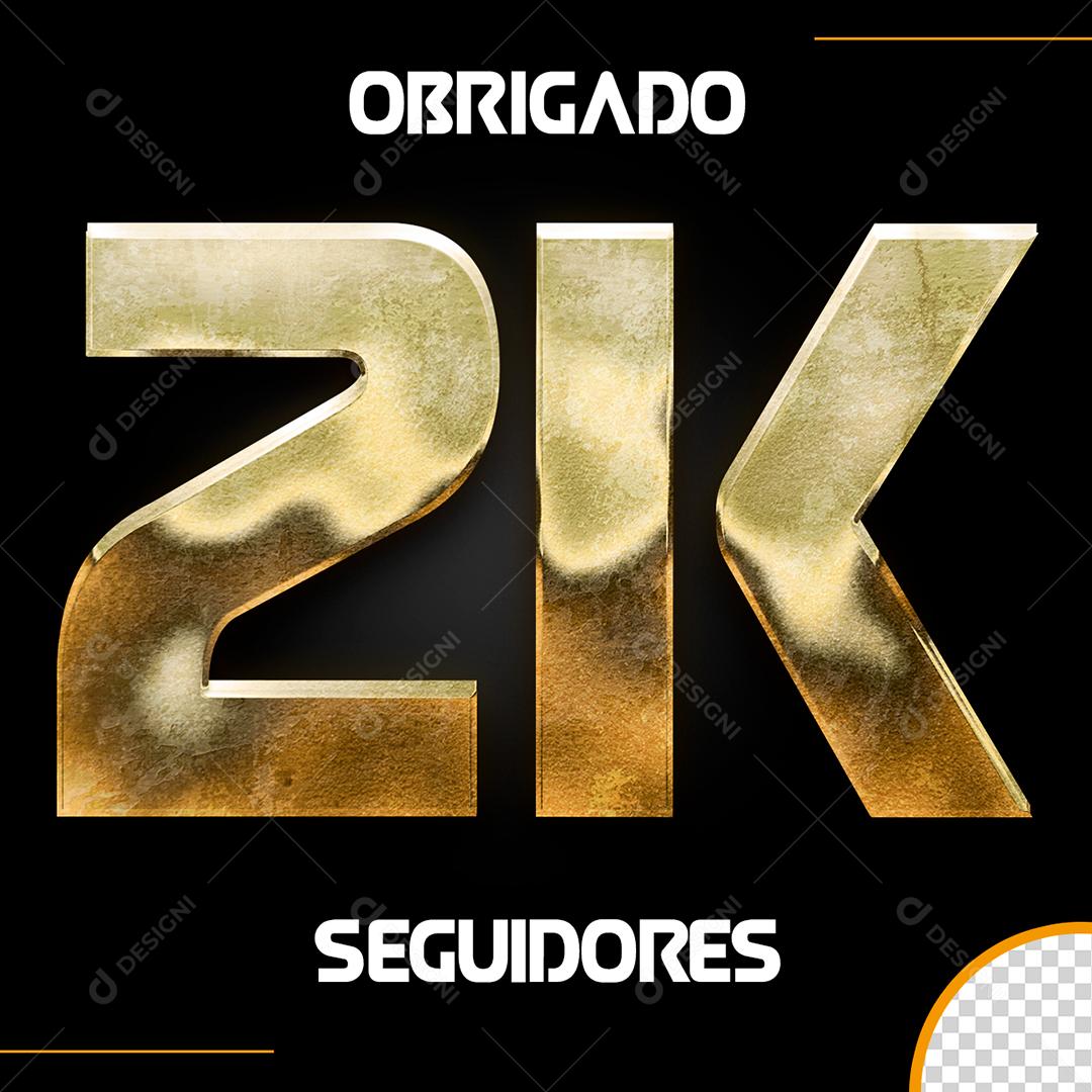 Obrigado 2K Seguidores Elemento 3D Dourado para Composição PSD