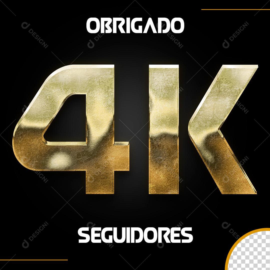 Obrigado 4K Seguidores Elemento 3D Dourado para Composição PSD