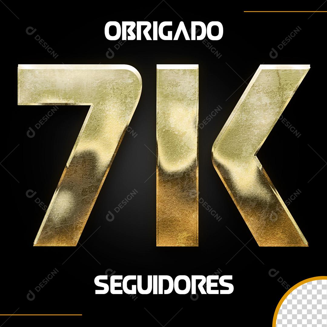 Obrigado 7K Seguidores Elemento 3D Dourado para Composição PSD