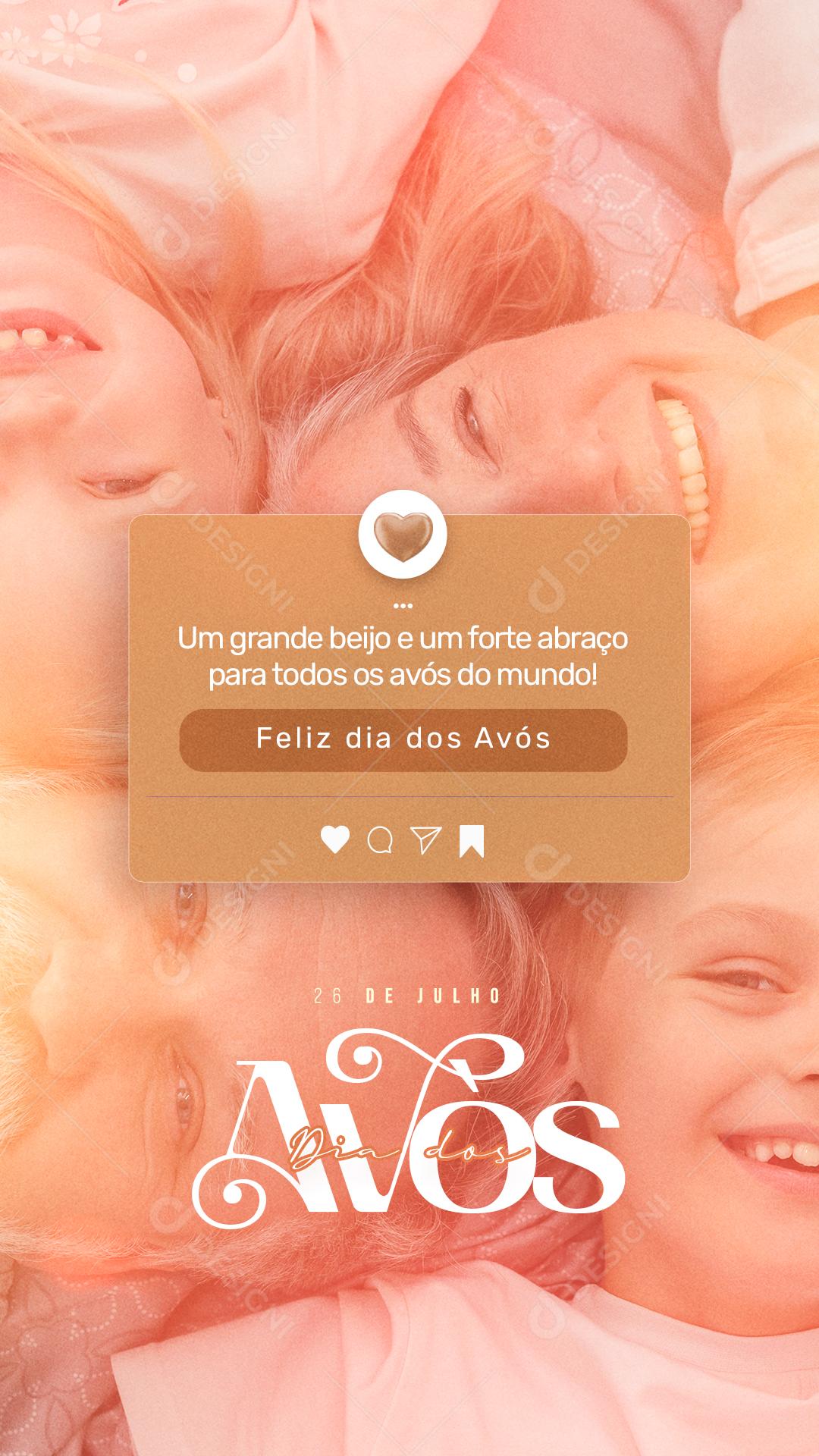 Story Um Grande Beijo e um forte abraço Dia dos Avós Social Media PSD Editável