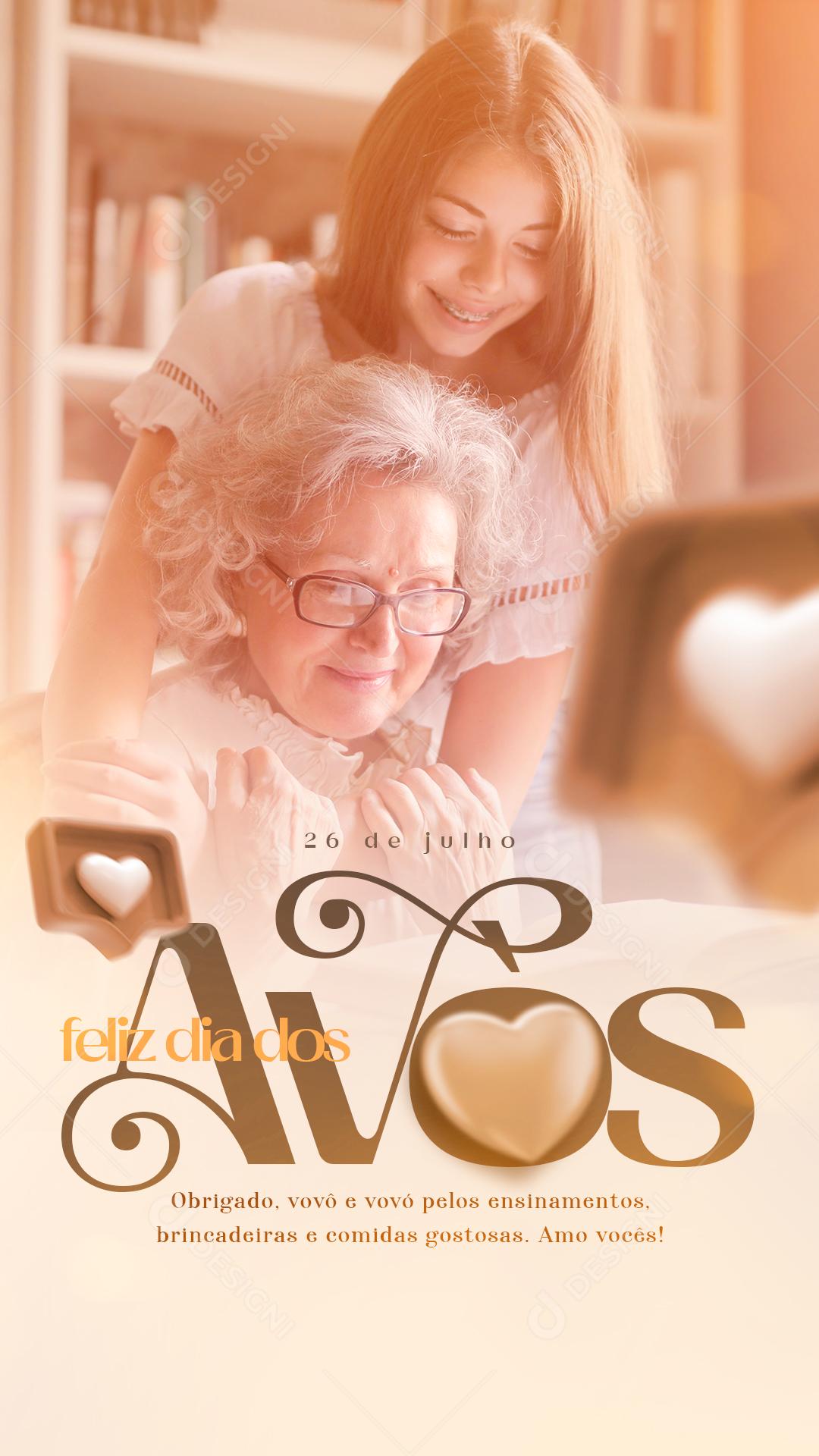 Story Obrigado Vovô e Vovó pelos ensinamentos Feliz Dia dos Avós Social Media PSD Editável