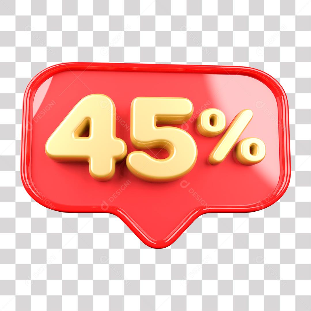 Botão Vermelho 45% por cento de Desconto Elemento 3D para Composição PNG Transparente