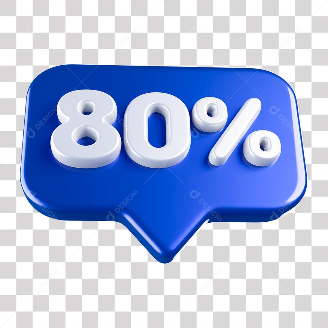 Botão Azul 80% por cento de Desconto Elemento 3D para Composição PNG Transparente