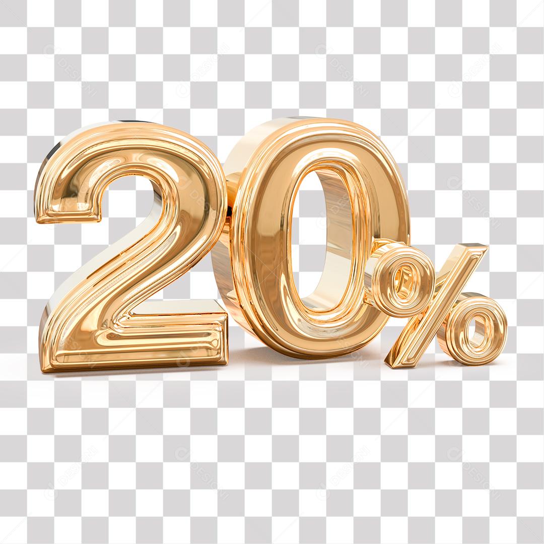 Número 3D 20% Dourado Elemento Para Composição PNG transparente