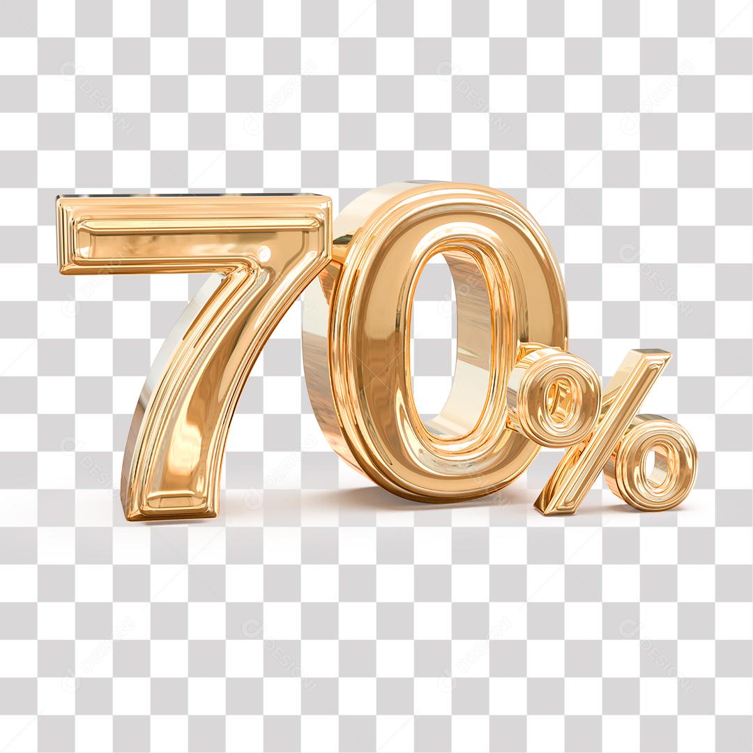 Número 3D 70% Dourado Elemento Para Composição PNG transparente
