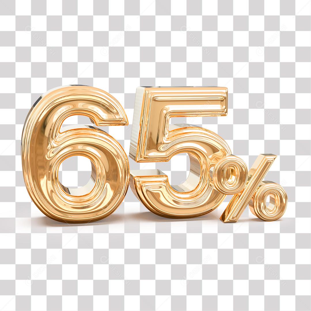 Número 3D 65% Dourado Elemento Para Composição PNG transparente