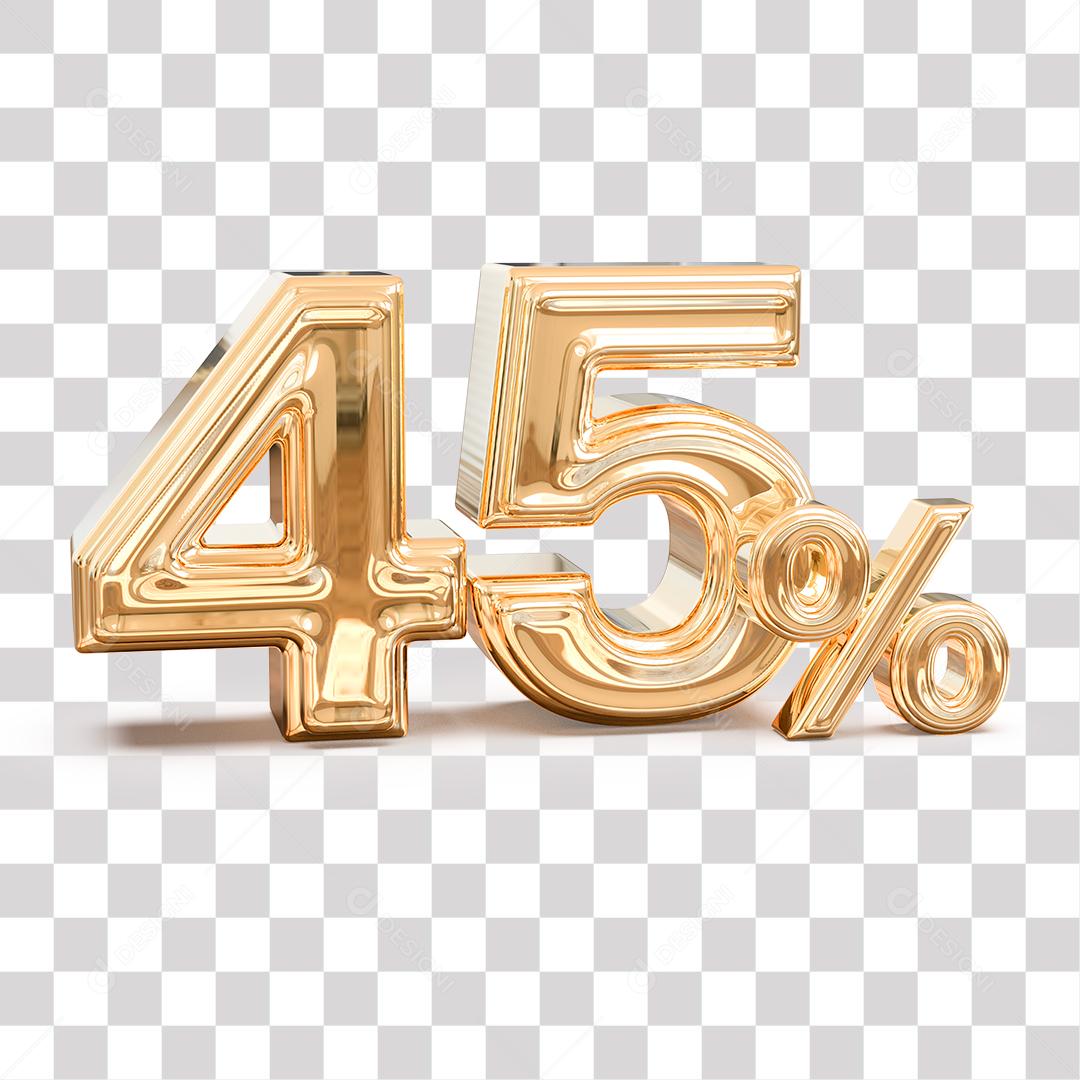 Número 3D 45% Dourado Elemento Para Composição PNG transparente