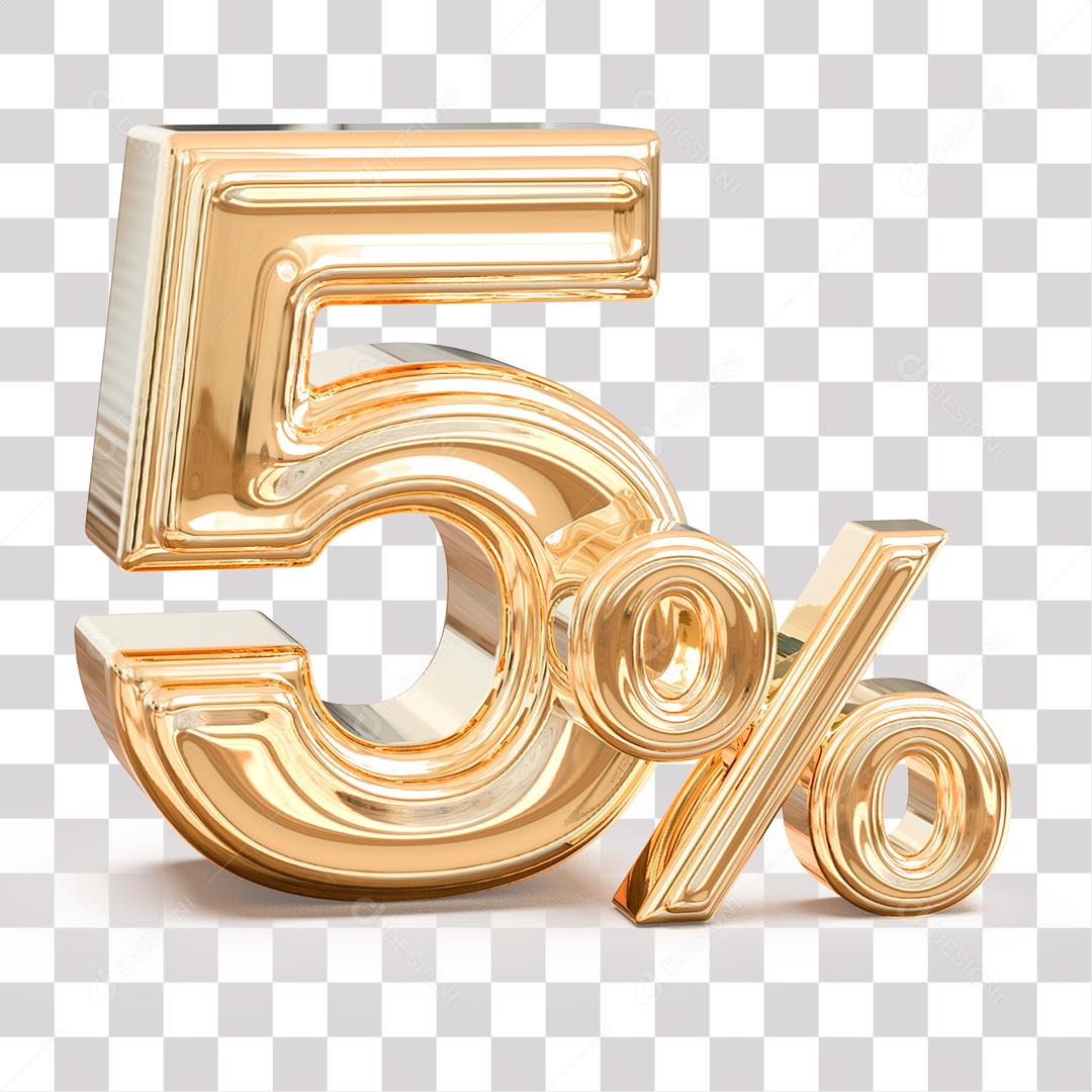 Número 3D 5% Dourado Elemento Para Composição PNG transparente