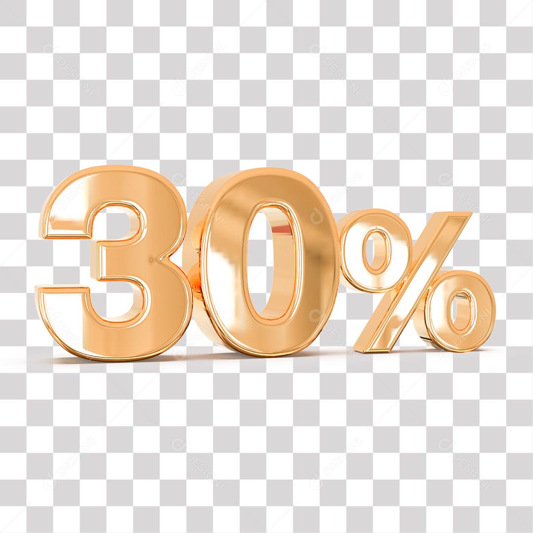 Número 3D 30% Dourado Elemento Para Composição PNG transparente