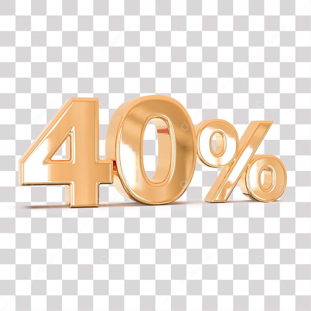 Número 3D 40% Dourado Elemento Para Composição PNG transparente