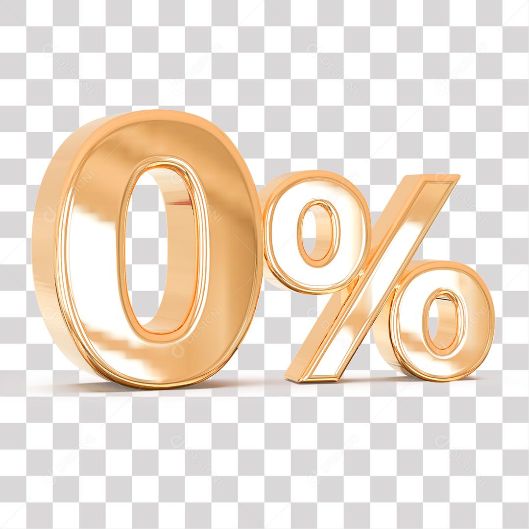 Número 3D 0% Dourado Elemento Para Composição PNG transparente