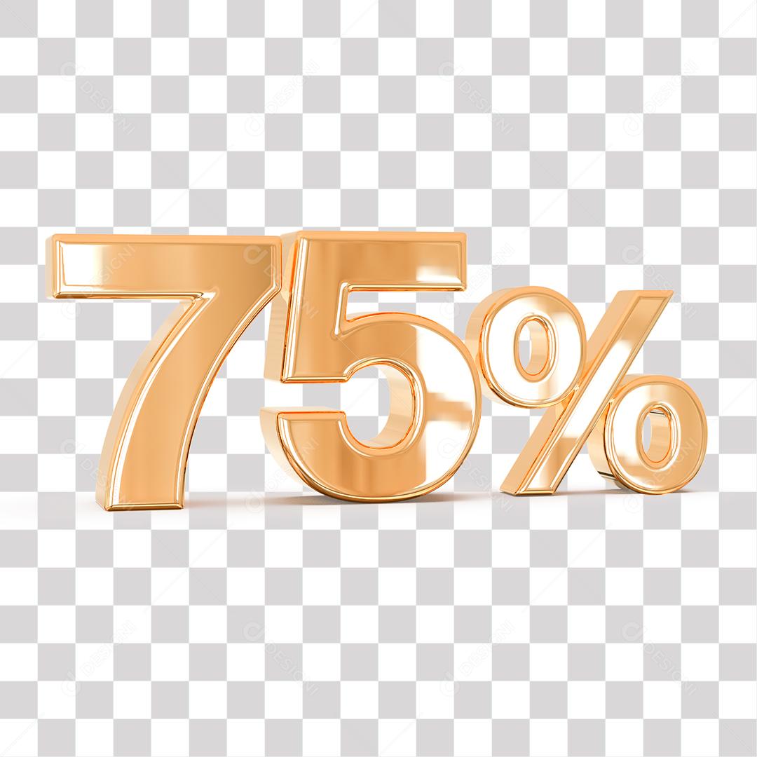 Número 3D 75% Dourado Elemento Para Composição PNG transparente
