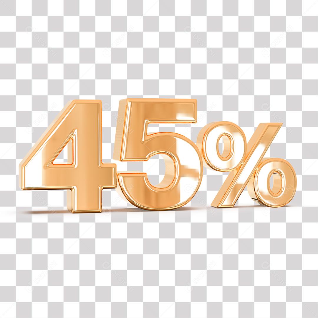 Número 3D 45% Dourado Elemento Para Composição PNG transparente