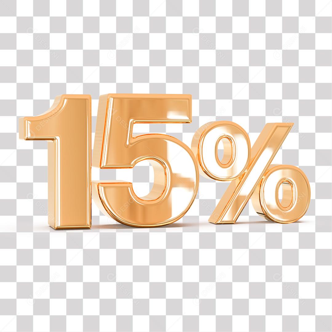 Número 3D 15% Dourado Elemento Para Composição PNG transparente