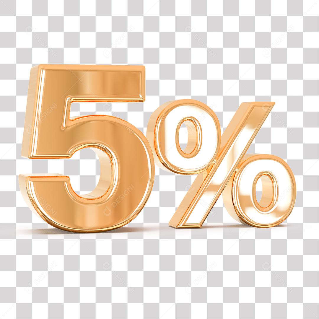 Número 3D 5% Dourado Elemento Para Composição PNG transparente