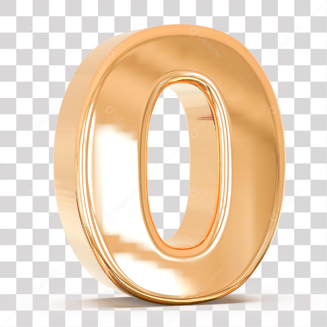 Número 3D 0 Dourado para Composição PNG Transparente Sem Fundo