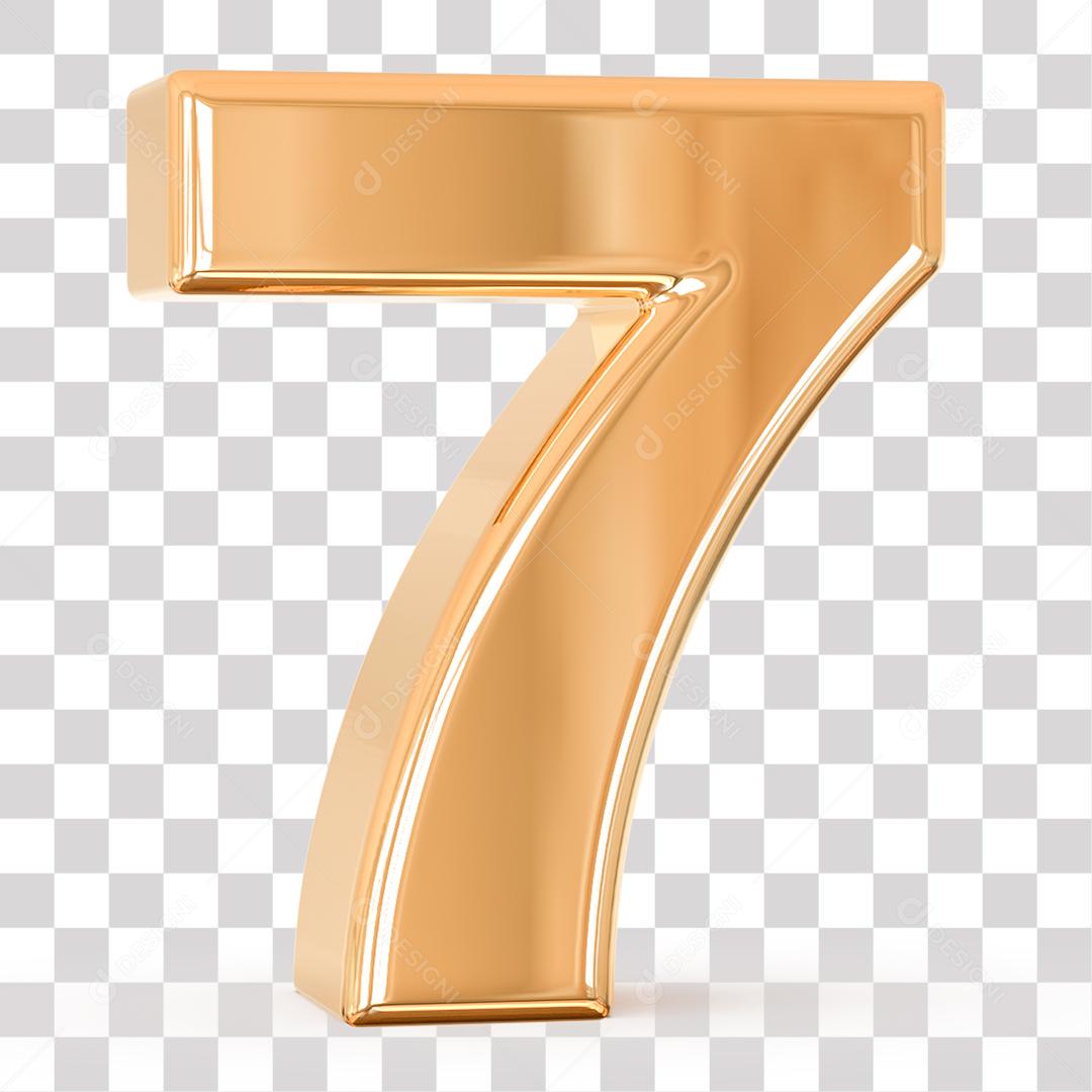 Número 3D 7 Dourado para Composição PNG Transparente Sem Fundo