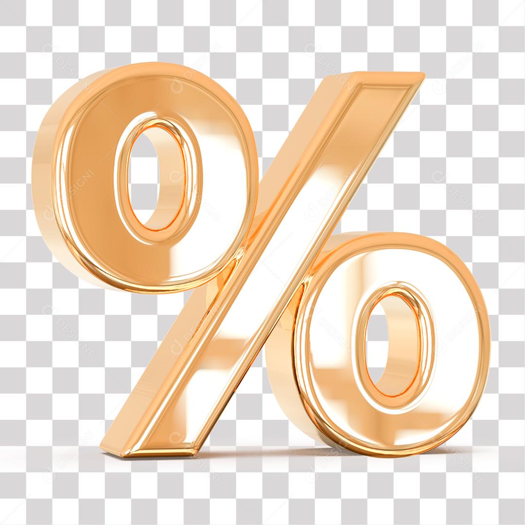 Elemento 3D Porcentagem Dourado Para Composição PNG Transparente Sem Fundo