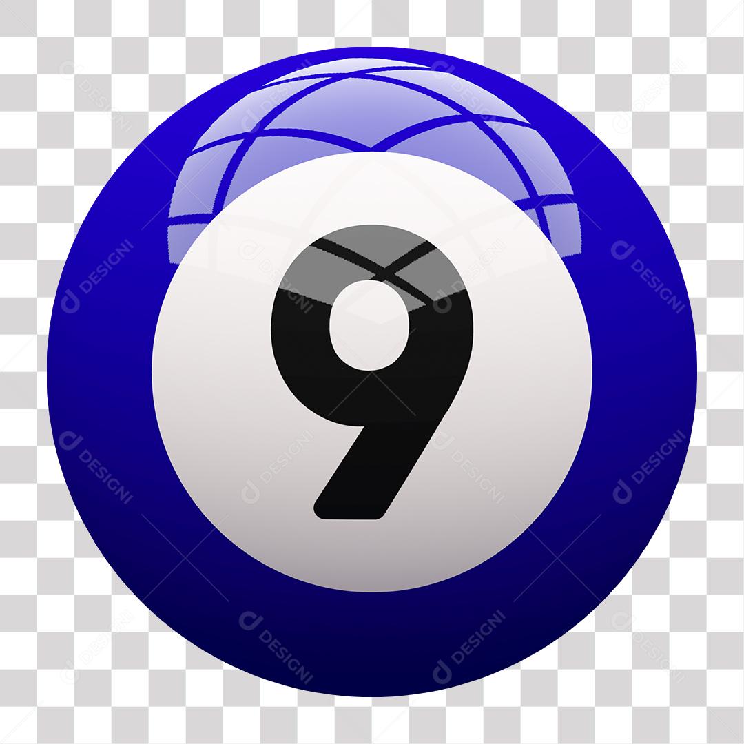 Bola de Bilhar Número 9 Azul Elemento 3D para Composição PNG Transparente Sem Fundo