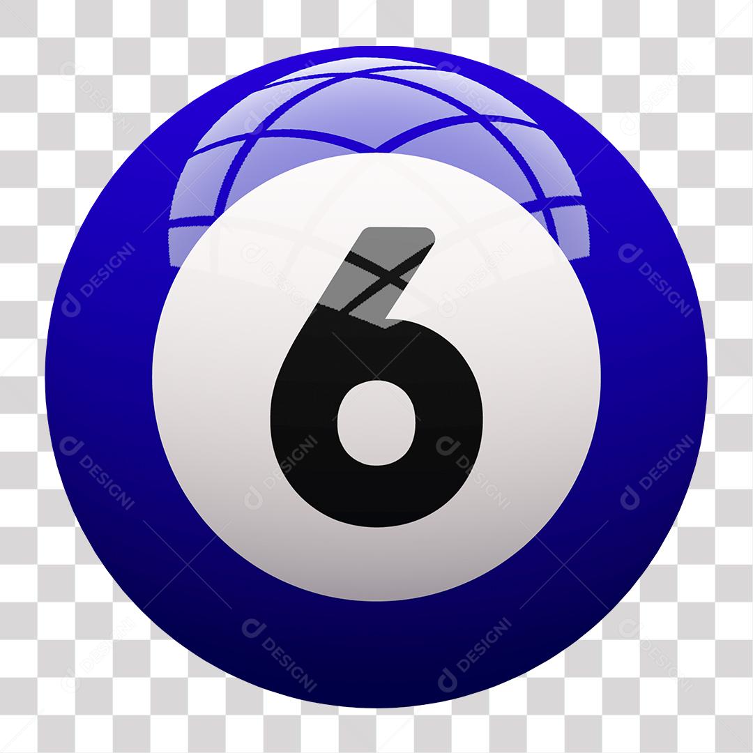 Bola de Bilhar Número 6 Azul Elemento 3D para Composição PNG Transparente Sem Fundo