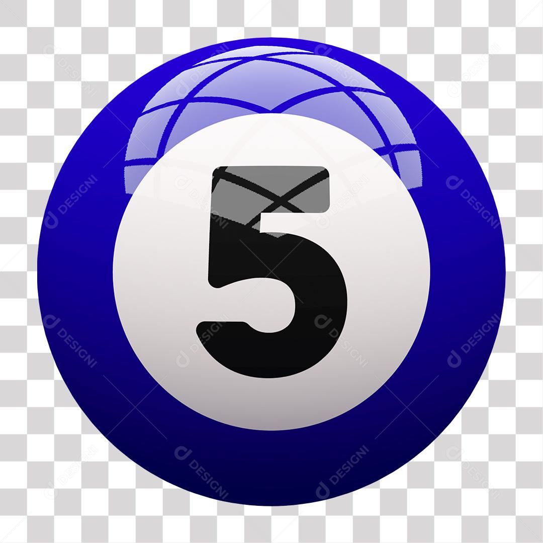 Bola de Bilhar Número 5 Azul Elemento 3D para Composição PNG Transparente Sem Fundo
