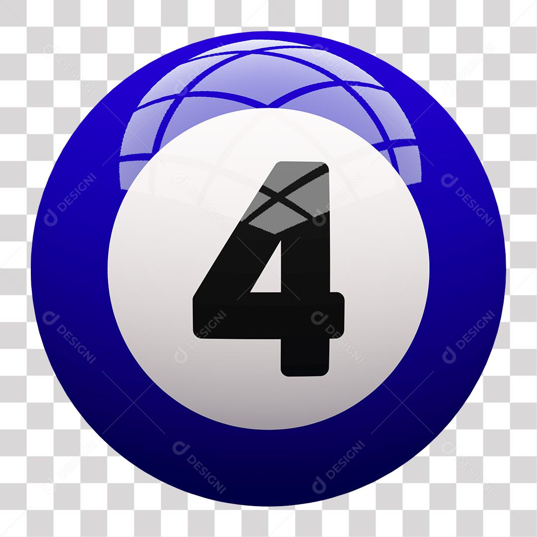 Bola de Bilhar Número 4 Azul Elemento 3D para Composição PNG Transparente Sem Fundo