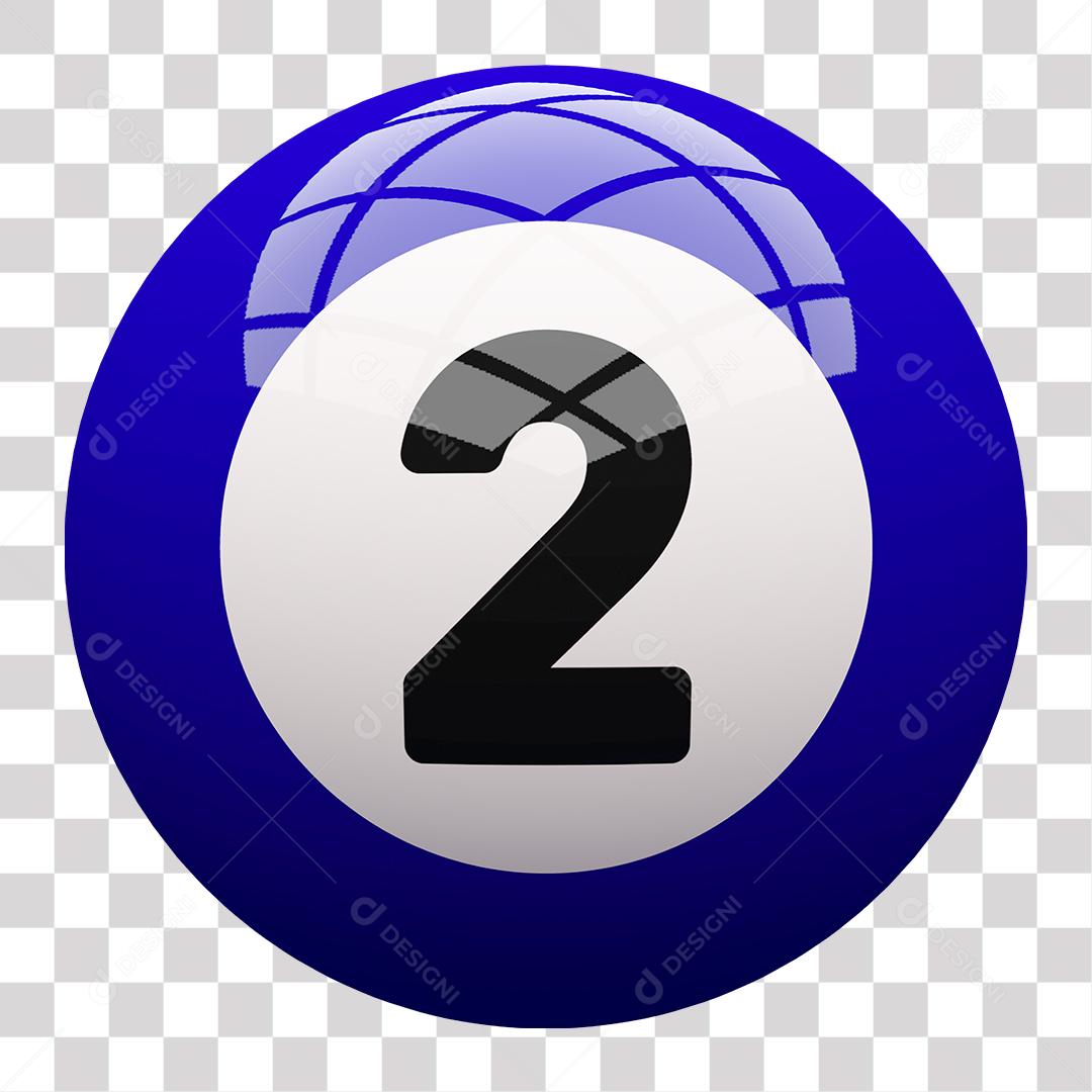 Bola de Bilhar Número 2 Azul Elemento 3D para Composição PNG Transparente Sem Fundo